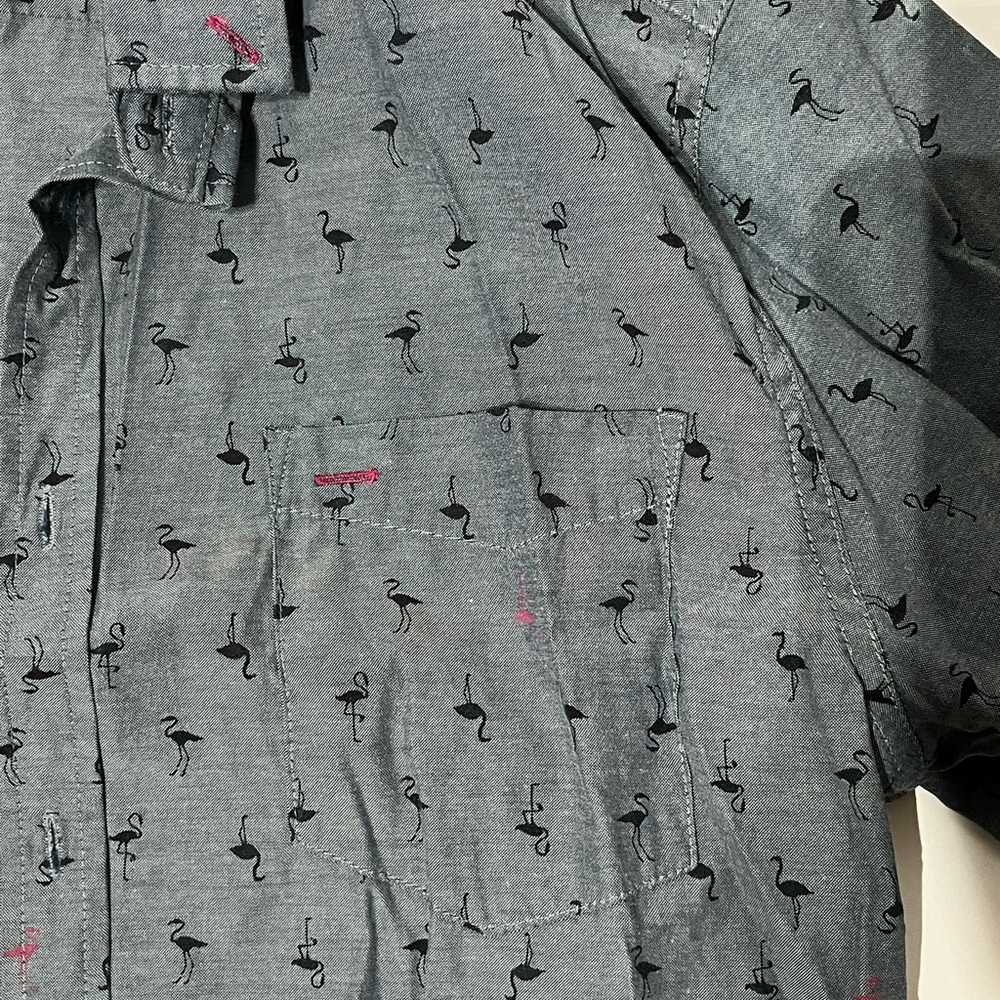 Grey Button Down Flamingo Pattern Small - image 3